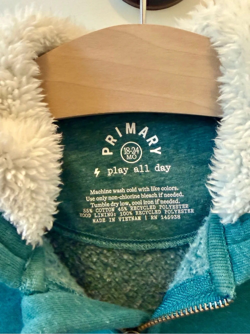 Primary Teal Hooded Sherpa-Lined One-Piece